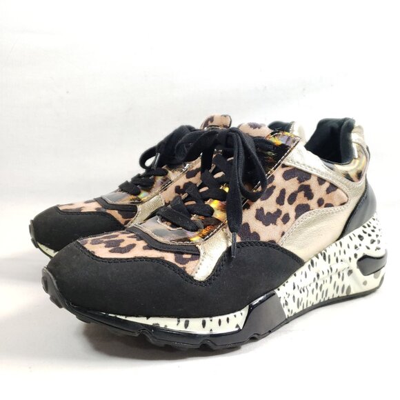 Steve Madden Bema Leopard Print Sneakers Black Gold Womens Size 8 - Picture 2 of 9